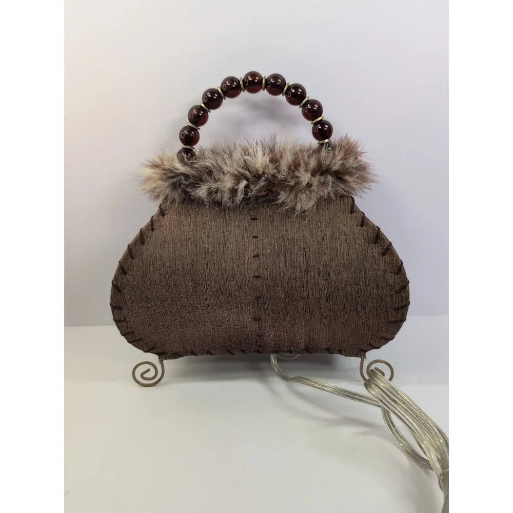 Vintage Style Boutique Purse Lamp Feathered Rare Handbag Light Fur‎ Beaded Deco